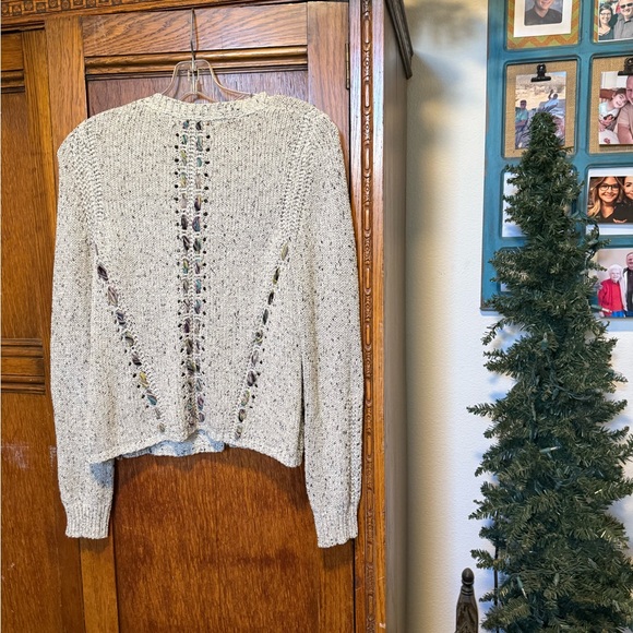 Anthropologie Cream Cardigan with Multicolor Details - Picture 3 of 11